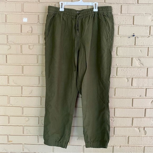 J. Crew Point Sur Seaside Linen Pull On Drawstring Pants Army Green Size 12 - Picture 1 of 10